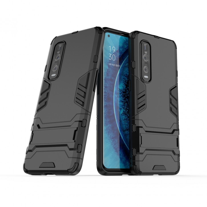 COOVY® Cover für Oppo Find X2 Pro Bumper Case, Doppelschicht aus Plastik + TPU-Silikon, extra stark, Anti-Shock Hülle, Standfunktion | 