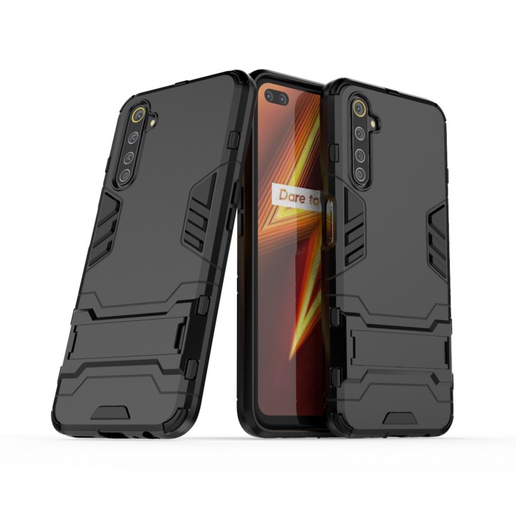 COOVY® Cover für Oppo Realme 6 Pro Bumper Case, Doppelschicht aus Plastik + TPU-Silikon, extra stark, Anti-Shock Hülle, Standfunktion | 