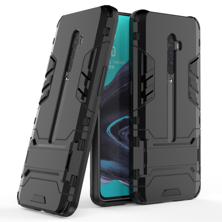COOVY® Cover für Oppo Reno 2 Bumper Case, Doppelschicht aus Plastik + TPU-Silikon, extra stark, Anti-Shock Hülle, Standfunktion | 