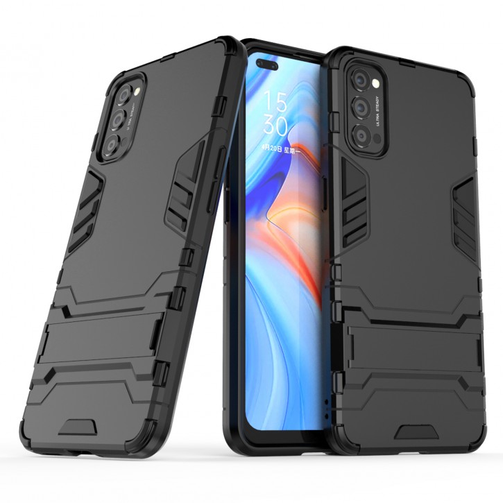 COOVY® Cover für Oppo Reno 4 5G Bumper Case, Doppelschicht aus Plastik + TPU-Silikon, extra stark, Anti-Shock Hülle, Standfunktion | 