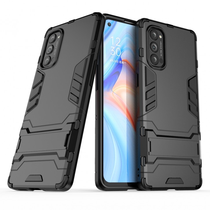 COOVY® Cover für Oppo Reno 4 Pro 5G Bumper Case, Doppelschicht aus Plastik + TPU-Silikon, extra stark, Anti-Shock Hülle, Standfunktion | 