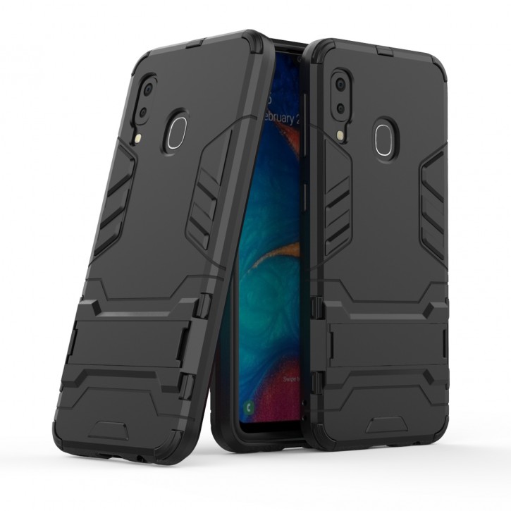 COOVY® Cover für Samsung Galaxy A20e SM-A202F/DS Bumper Case, Doppelschicht aus Plastik + TPU-Silikon, extra stark, Anti-Shock Hülle, Standfunktion | 