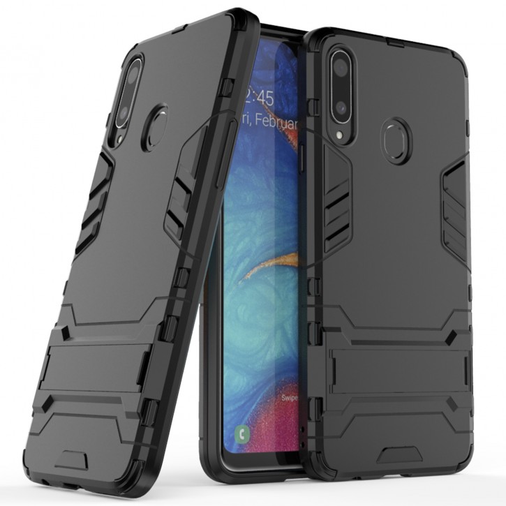 COOVY® Cover für Samsung Galaxy A20s SM-A207F/DS  Bumper Case, Doppelschicht aus Plastik + TPU-Silikon, extra stark, Anti-Shock Hülle, Standfunktion | 