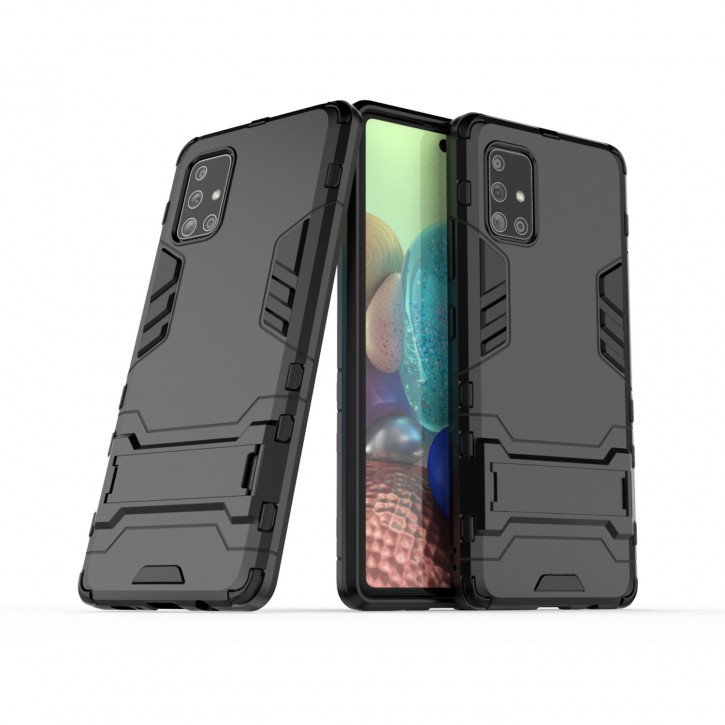 COOVY® Cover für Samsung Galaxy A71 5G SM-A716F Bumper Case, Doppelschicht aus Plastik + TPU-Silikon, extra stark, Anti-Shock Hülle, Standfunktion | 