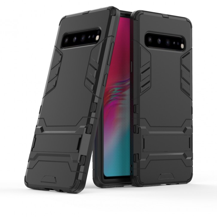 COOVY® Cover für Samsung Galaxy S10 5G SM-G977B Bumper Case, Doppelschicht aus Plastik + TPU-Silikon, extra stark, Anti-Shock Hülle, Standfunktion | 