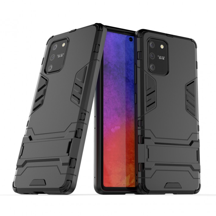 COOVY® Cover für Samsung Galaxy S10 Lite / SM-G770F/DS / A91 SM-A915F/DS Bumper Case, Doppelschicht aus Plastik + TPU-Silikon, extra stark, Anti-Shock Hülle, Standfunktion | 