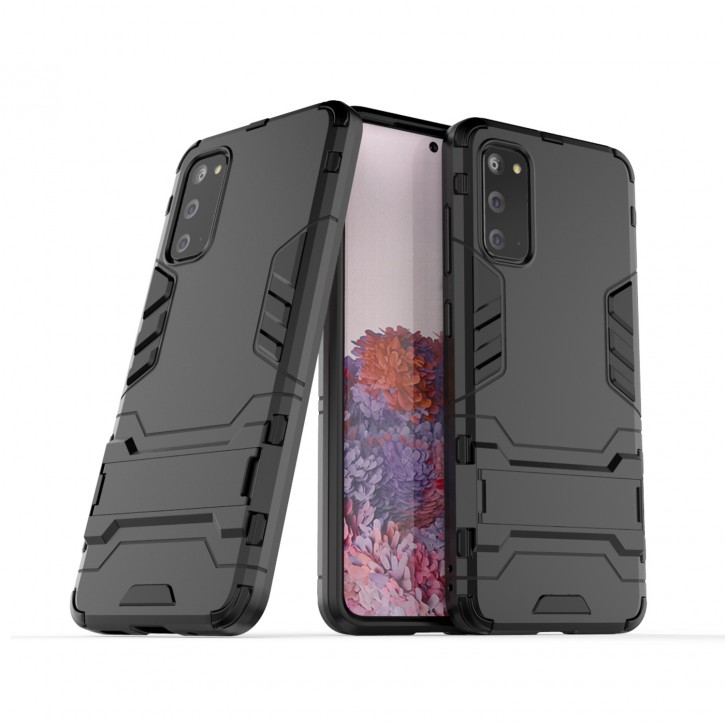 COOVY® Cover für Samsung Galaxy S20 SM-G980F/DS / SM-G981 Bumper Case, Doppelschicht aus Plastik + TPU-Silikon, extra stark, Anti-Shock Hülle, Standfunktion | 