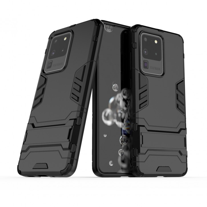 COOVY® Cover für Samsung Galaxy S20 Ultra SM-G988B/DS Bumper Case, Doppelschicht aus Plastik + TPU-Silikon, extra stark, Anti-Shock Hülle, Standfunktion | 