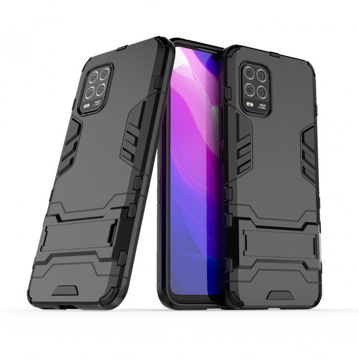 COOVY® Cover für Xiaomi Mi 10 Lite 5G Bumper Case, Doppelschicht aus Plastik + TPU-Silikon, extra stark, Anti-Shock Hülle, Standfunktion | 