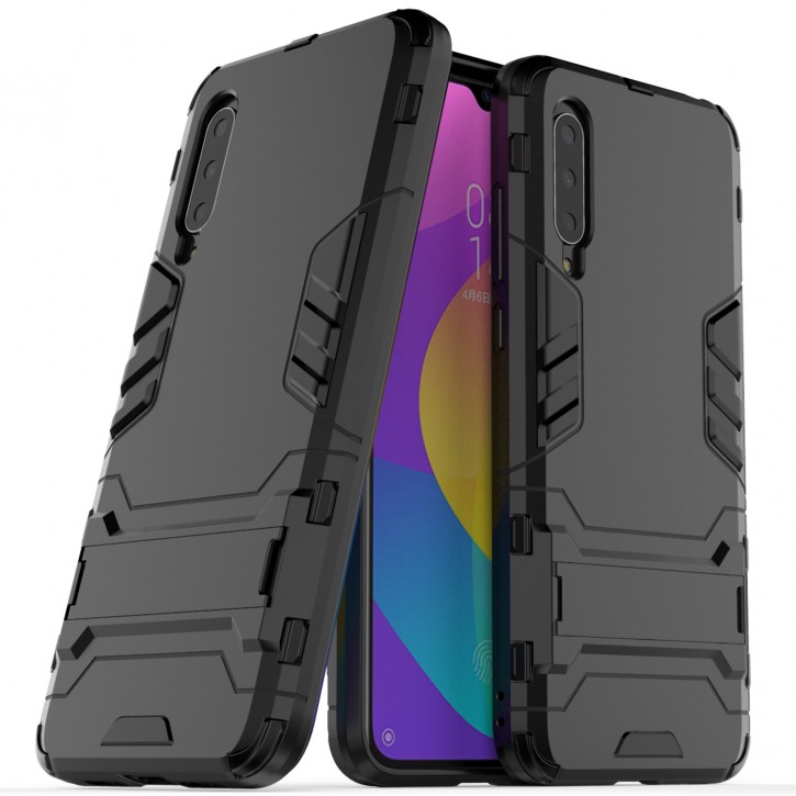 COOVY® Cover für Xiaomi Mi CC9 / 9 Lite Bumper Case, Doppelschicht aus Plastik + TPU-Silikon, extra stark, Anti-Shock Hülle, Standfunktion | 
