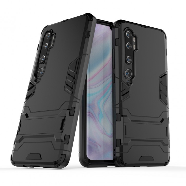 COOVY® Cover für Xiaomi Mi Note 10 / Note 10 Pro Bumper Case, Doppelschicht aus Plastik + TPU-Silikon, extra stark, Anti-Shock Hülle, Standfunktion | 