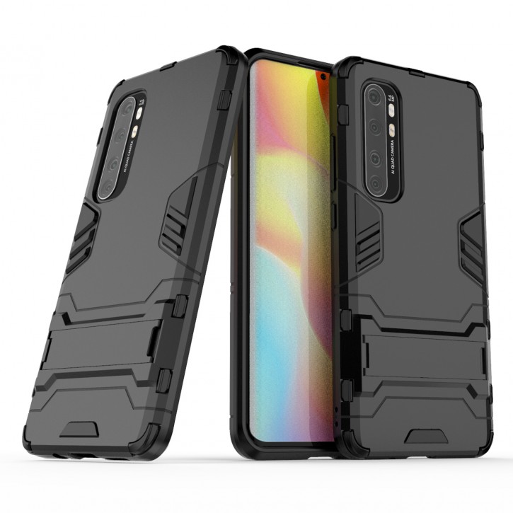 COOVY® Cover für Xiaomi Mi Note 10 Lite Bumper Case, Doppelschicht aus Plastik + TPU-Silikon, extra stark, Anti-Shock Hülle, Standfunktion | 