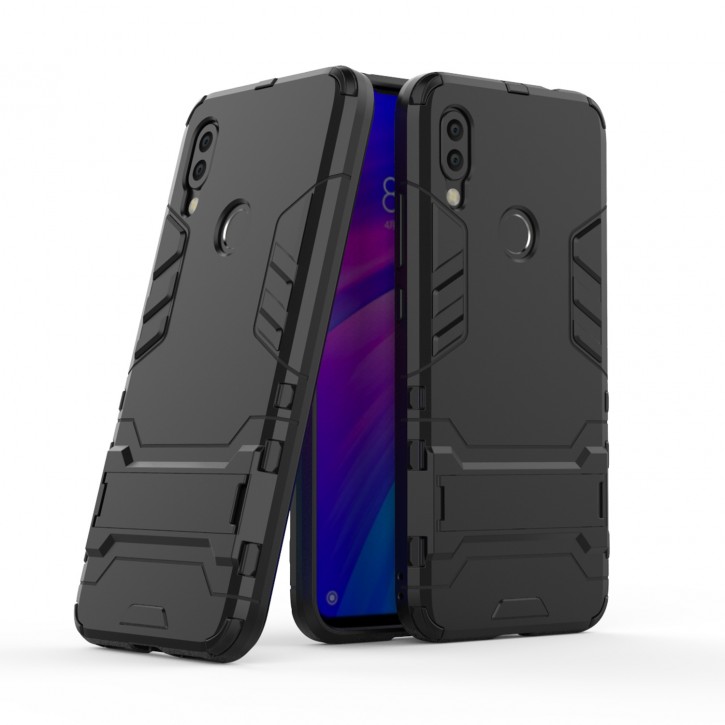 COOVY® Cover für Xiaomi Redmi 7 / Y3 Bumper Case, Doppelschicht aus Plastik + TPU-Silikon, extra stark, Anti-Shock Hülle, Standfunktion | 