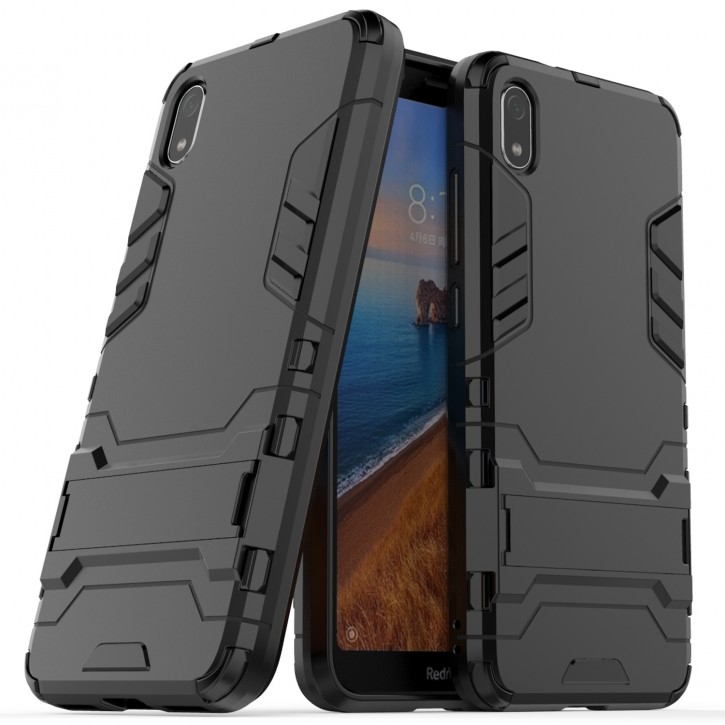 COOVY® Cover für Xiaomi Redmi 7a Bumper Case, Doppelschicht aus Plastik + TPU-Silikon, extra stark, Anti-Shock Hülle, Standfunktion | 