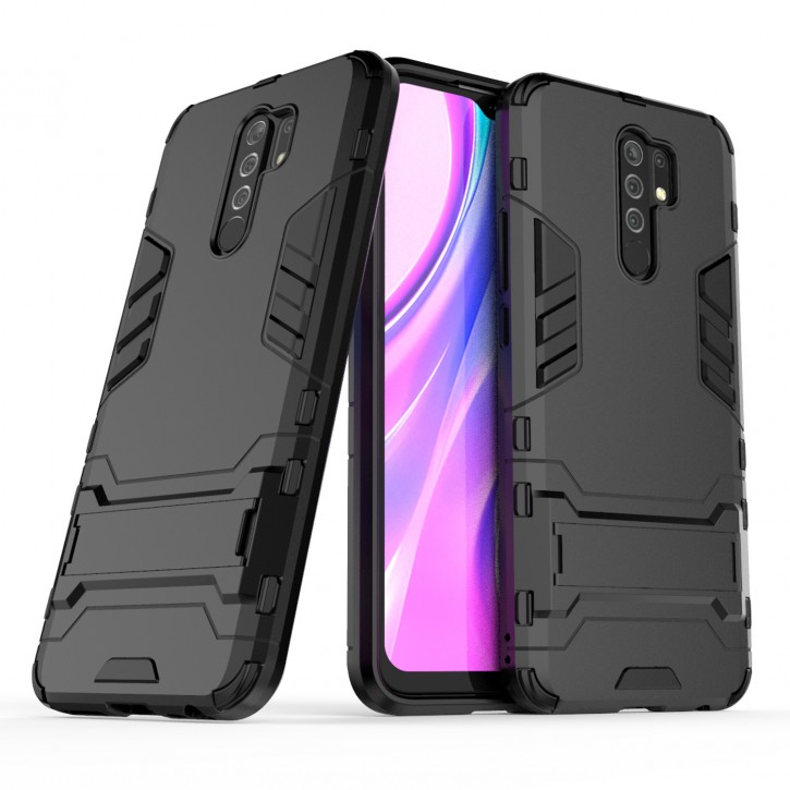 COOVY® Cover für Xiaomi Redmi 9 Bumper Case, Doppelschicht aus Plastik + TPU-Silikon, extra stark, Anti-Shock Hülle, Standfunktion | 