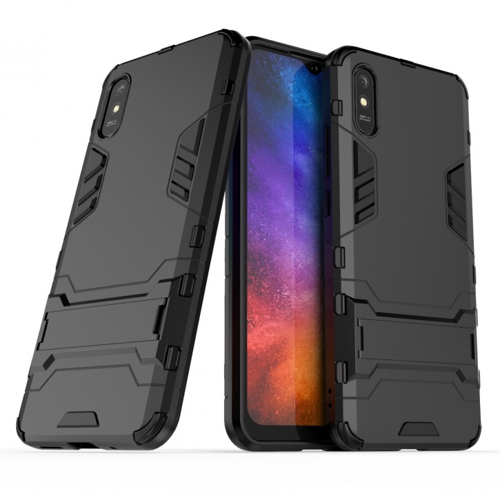 COOVY® Cover für Xiaomi Redmi 9A Bumper Case, Doppelschicht aus Plastik + TPU-Silikon, extra stark, Anti-Shock Hülle, Standfunktion | 