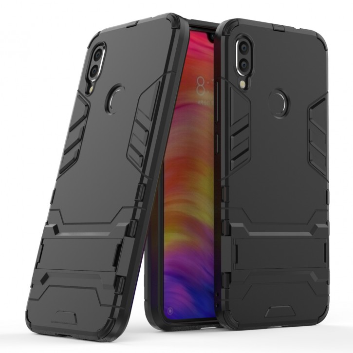 COOVY® Cover für Xiaomi Redmi Note 7 / Note 7 pro Bumper Case, Doppelschicht aus Plastik + TPU-Silikon, extra stark, Anti-Shock Hülle, Standfunktion | 