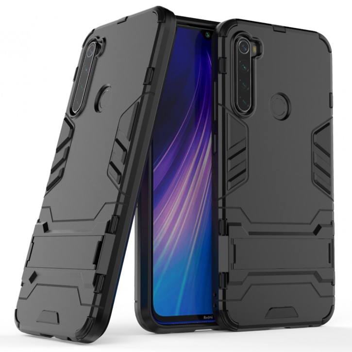 COOVY® Cover für Xiaomi Redmi Note 8 Bumper Case, Doppelschicht aus Plastik + TPU-Silikon, extra stark, Anti-Shock Hülle, Standfunktion | 