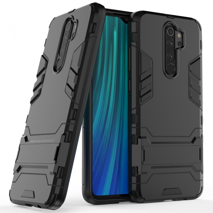 COOVY® Cover für Xiaomi Redmi Note 8 Pro Bumper Case, Doppelschicht aus Plastik + TPU-Silikon, extra stark, Anti-Shock Hülle, Standfunktion | 