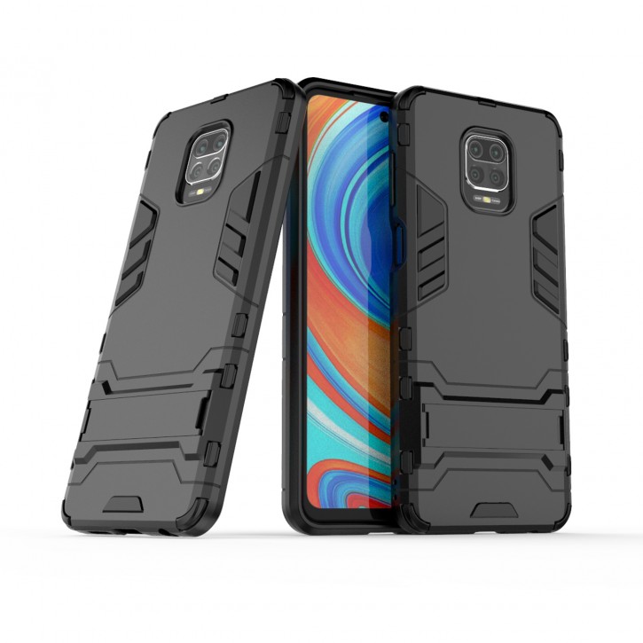 COOVY® Cover für Xiaomi Redmi Note 9S / Note 9 Pro / Note 9 Pro Max Bumper Case, Doppelschicht aus Plastik + TPU-Silikon, extra stark, Anti-Shock Hülle, Standfunktion | 