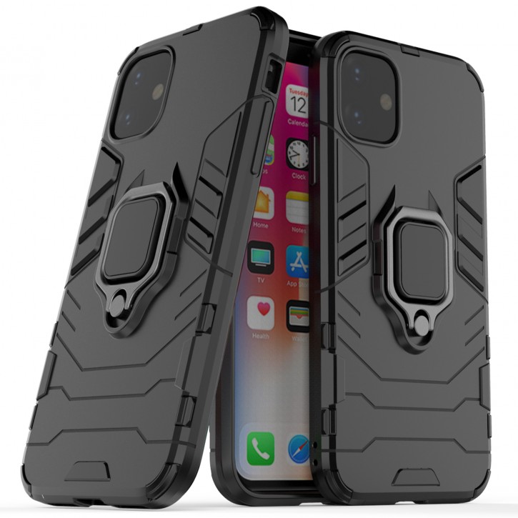 COOVY® Cover für Apple iPhone 11 Bumper Case, Plastik + TPU-Silikon, extra stark, Anti-Shock, Stand Funktion + Magnethalter kompatibel | 