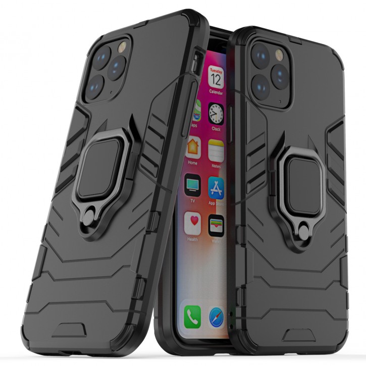 COOVY® Cover für Apple iPhone 11 pro Bumper Case, Plastik + TPU-Silikon, extra stark, Anti-Shock, Stand Funktion + Magnethalter kompatibel | 