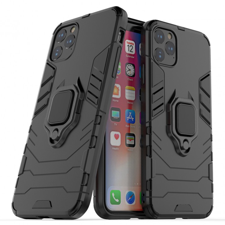 COOVY® Cover für Apple iPhone 11 pro Max Bumper Case, Plastik + TPU-Silikon, extra stark, Anti-Shock, Stand Funktion + Magnethalter kompatibel | 