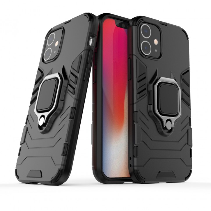 COOVY® Cover für Apple iPhone 12 mini 5.4 Bumper Case, Plastik + TPU-Silikon, extra stark, Anti-Shock, Stand Funktion + Magnethalter kompatibel | 