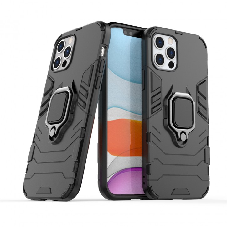 COOVY® Cover für Apple iPhone 12/12 pro 6.1 Bumper Case, Plastik + TPU-Silikon, extra stark, Anti-Shock, Stand Funktion + Magnethalter kompatibel | 