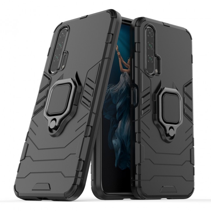 COOVY® Cover für Huawei Honor 20 pro Bumper Case, Plastik + TPU-Silikon, extra stark, Anti-Shock, Stand Funktion + Magnethalter kompatibel | 