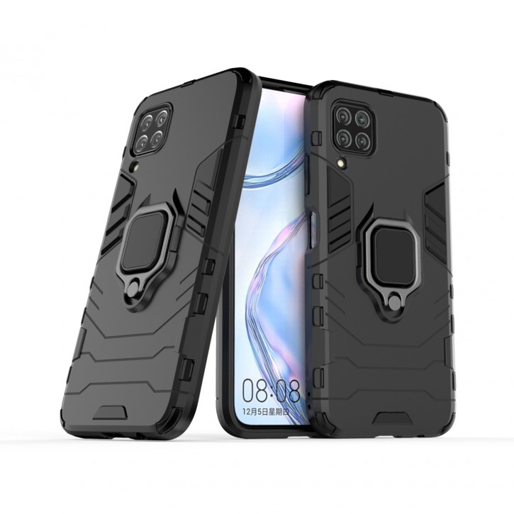COOVY® Cover für Huawei P40 Lite / nova 6 SE / nova 7i Bumper Case, Plastik + TPU-Silikon, extra stark, Anti-Shock, Stand Funktion + Magnethalter kompatibel | 