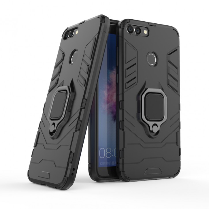COOVY® Cover für Huawei P smart (Model 2017) / Enjoy 7S Bumper Case, Plastik + TPU-Silikon, extra stark, Anti-Shock, Stand Funktion + Magnethalter kompatibel | 
