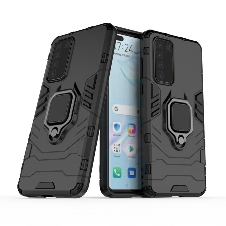 COOVY® Cover für Huawei P40 Bumper Case, Plastik + TPU-Silikon, extra stark, Anti-Shock, Stand Funktion + Magnethalter kompatibel | 