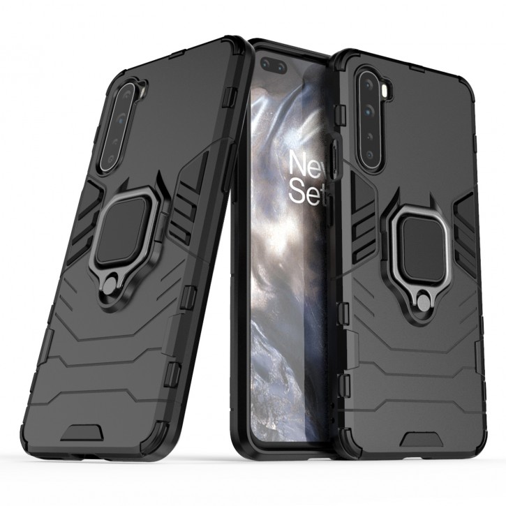 COOVY® Cover für Oneplus Nord Bumper Case, Plastik + TPU-Silikon, extra stark, Anti-Shock, Stand Funktion + Magnethalter kompatibel | 