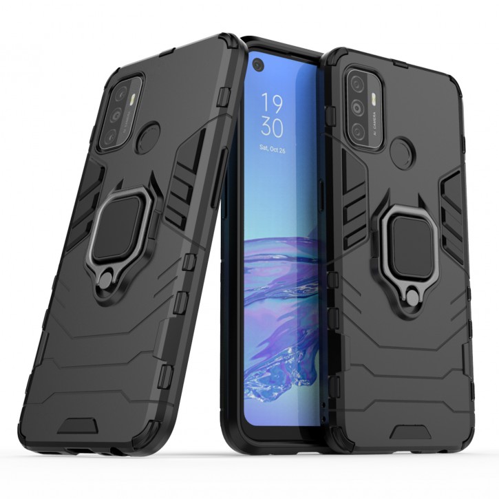 COOVY® Cover für Oppo A53 / A32 Bumper Case, Plastik + TPU-Silikon, extra stark, Anti-Shock, Stand Funktion + Magnethalter kompatibel | 