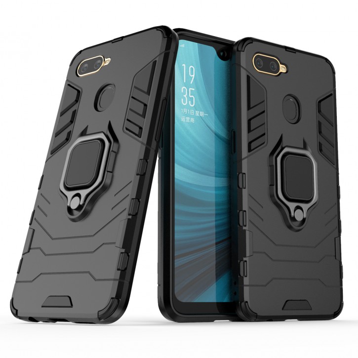 COOVY® Cover für Oppo A7 / A12 Bumper Case, Plastik + TPU-Silikon, extra stark, Anti-Shock, Stand Funktion + Magnethalter kompatibel | 
