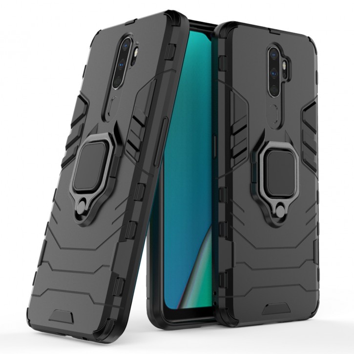 COOVY® Cover für Oppo A9 2020 Bumper Case, Plastik + TPU-Silikon, extra stark, Anti-Shock, Stand Funktion + Magnethalter kompatibel | 