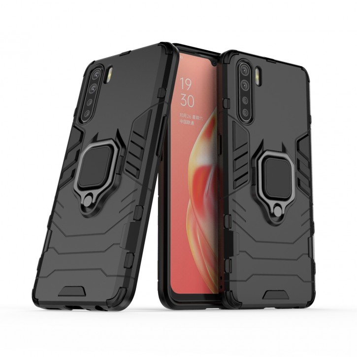 COOVY® Cover für Oppo A91 / F15 Bumper Case, Plastik + TPU-Silikon, extra stark, Anti-Shock, Stand Funktion + Magnethalter kompatibel | 