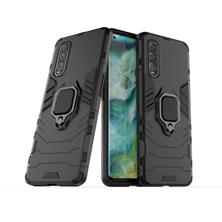 COOVY® Cover für Oppo Find X2 Bumper Case, Plastik + TPU-Silikon, extra stark, Anti-Shock, Stand Funktion + Magnethalter kompatibel | 