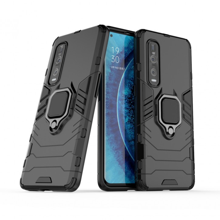 COOVY® Cover für Oppo Find X2 Pro Bumper Case, Plastik + TPU-Silikon, extra stark, Anti-Shock, Stand Funktion + Magnethalter kompatibel | 