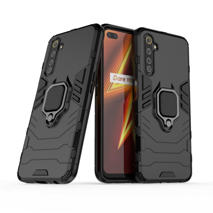 COOVY® Cover für Oppo Realme 6 Pro Bumper Case, Plastik + TPU-Silikon, extra stark, Anti-Shock, Stand Funktion + Magnethalter kompatibel | 