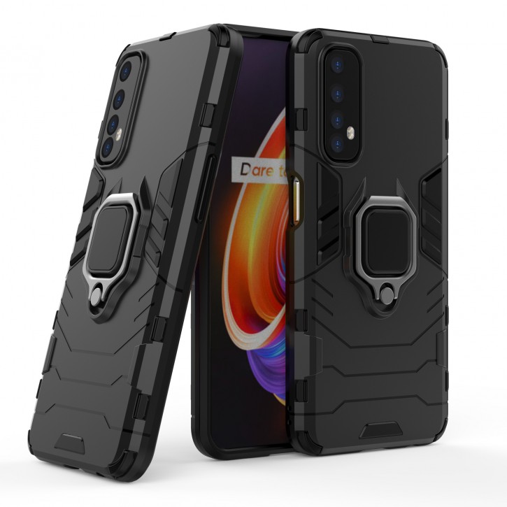 COOVY® Cover für Oppo Realme 7 Bumper Case, Plastik + TPU-Silikon, extra stark, Anti-Shock, Stand Funktion + Magnethalter kompatibel | 