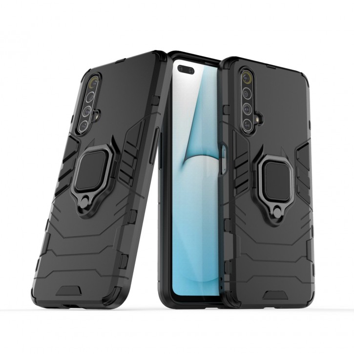 COOVY® Cover für Oppo Realme X50 5G Bumper Case, Plastik + TPU-Silikon, extra stark, Anti-Shock, Stand Funktion + Magnethalter kompatibel | 