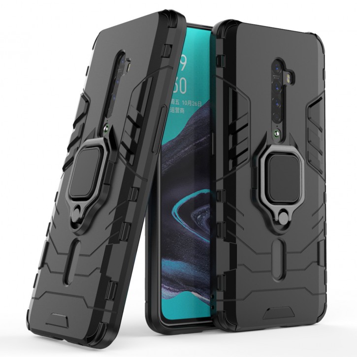 COOVY® Cover für Oppo Reno 2 Bumper Case, Plastik + TPU-Silikon, extra stark, Anti-Shock, Stand Funktion + Magnethalter kompatibel | 