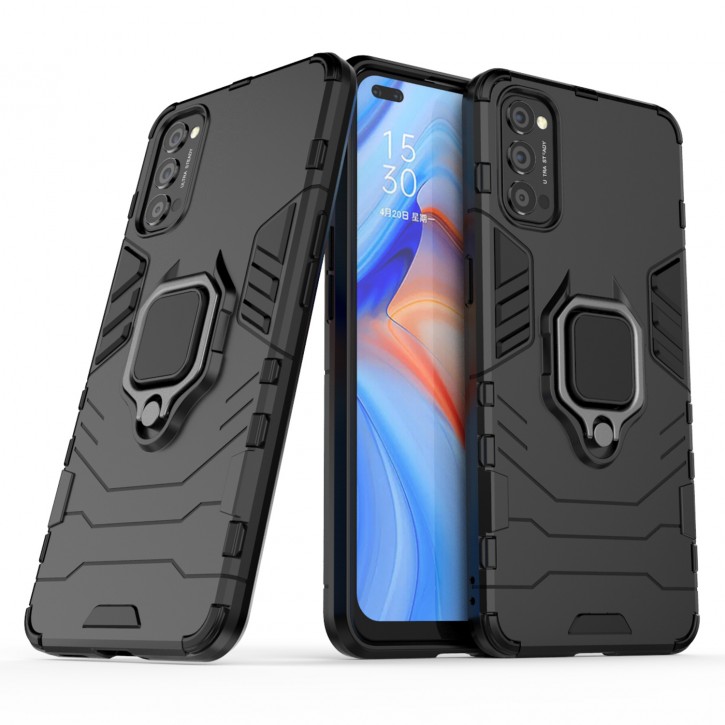 COOVY® Cover für Oppo Reno 4 5G Bumper Case, Plastik + TPU-Silikon, extra stark, Anti-Shock, Stand Funktion + Magnethalter kompatibel | 