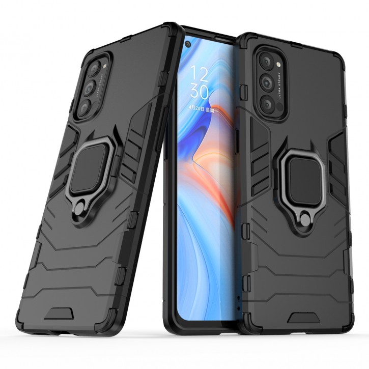 COOVY® Cover für Oppo Reno 4 Pro 5G Bumper Case, Plastik + TPU-Silikon, extra stark, Anti-Shock, Stand Funktion + Magnethalter kompatibel | 