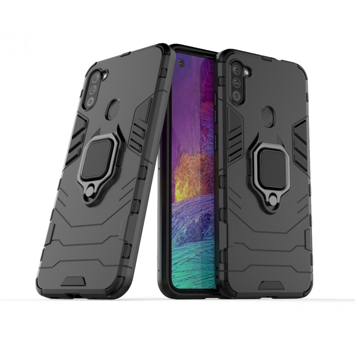 COOVY® Cover für Samsung Galaxy A11 SM-A115F/DS /  M11 SM-M115F/DSN Bumper Case, Plastik + TPU-Silikon, extra stark, Anti-Shock, Stand Funktion + Magnethalter kompatibel | 