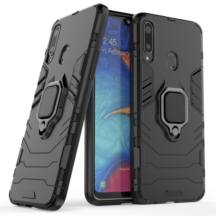 COOVY® Cover für Samsung Galaxy A20s SM-A207F/DS  Bumper Case, Plastik + TPU-Silikon, extra stark, Anti-Shock, Stand Funktion + Magnethalter kompatibel | 
