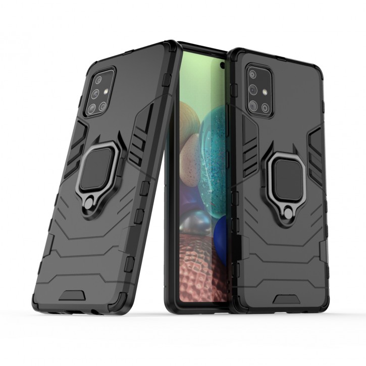 COOVY® Cover für Samsung Galaxy A71 5G SM-A716F Bumper Case, Plastik + TPU-Silikon, extra stark, Anti-Shock, Stand Funktion + Magnethalter kompatibel | 