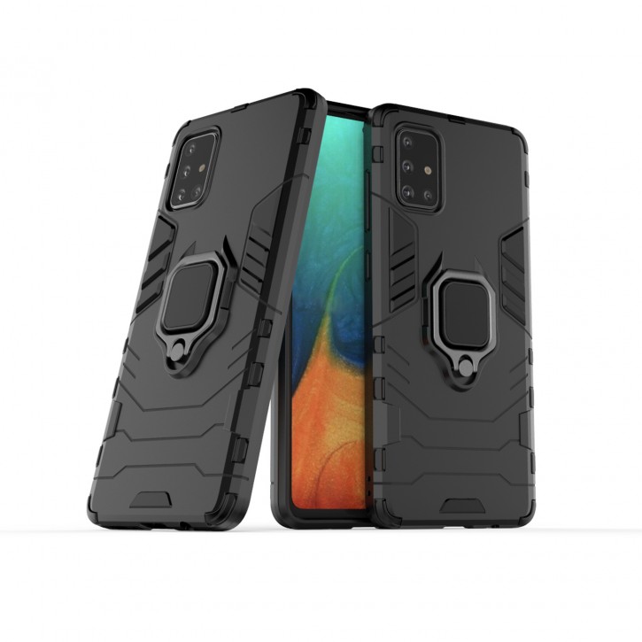 COOVY® Cover für Samsung Galaxy A71 SM-A715F/DS, SM-A715F/DSN Bumper Case, Plastik + TPU-Silikon, extra stark, Anti-Shock, Stand Funktion + Magnethalter kompatibel | 